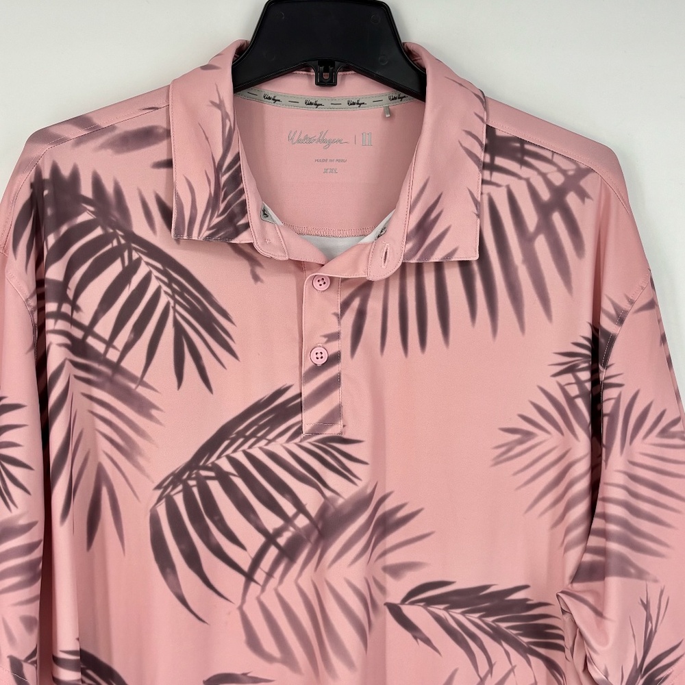 Walter Hagen Mens XXL Golf Polo Shirt Pink Purple Tropical Leaf Print Short Slv - Picture 2 of 8